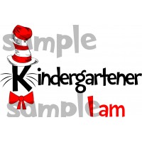 Kindegartener I am iron on transfer, Cat in the Hat iron on transfer for Kindergartener, (1s)
